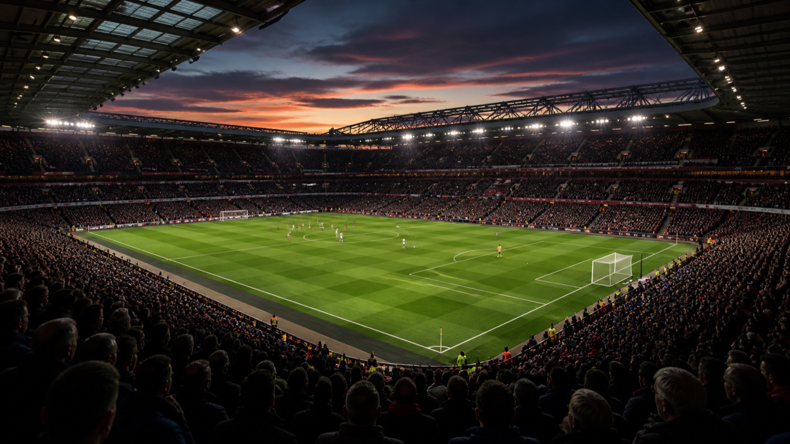Fußballstadion im Vereinigten Königreich am Abend